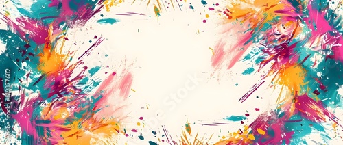 Vibrant Fluid Art Composition with Exploding Multicolored Brushstrokes and Splashes