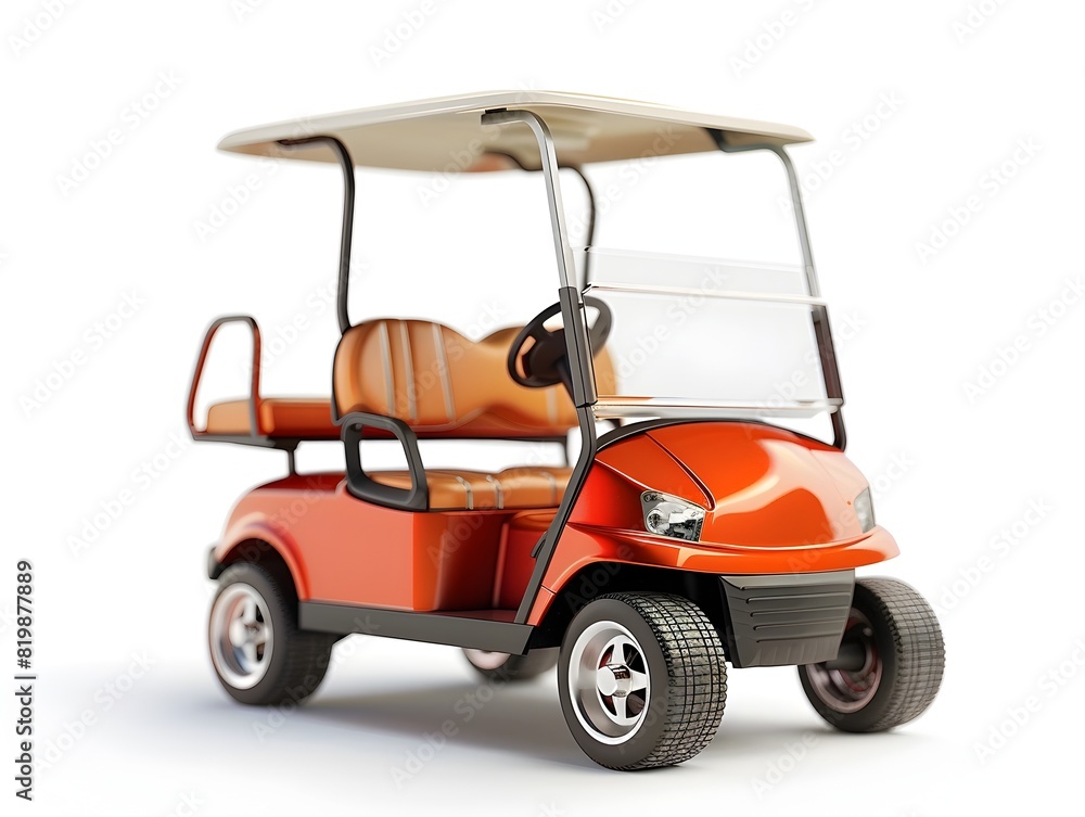 Bright Orange Golf Cart on White Background with Clean Design