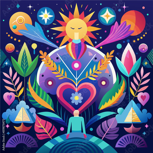 Luminous abstract patterns representing mental health and wellness in vivid, hopeful colors.