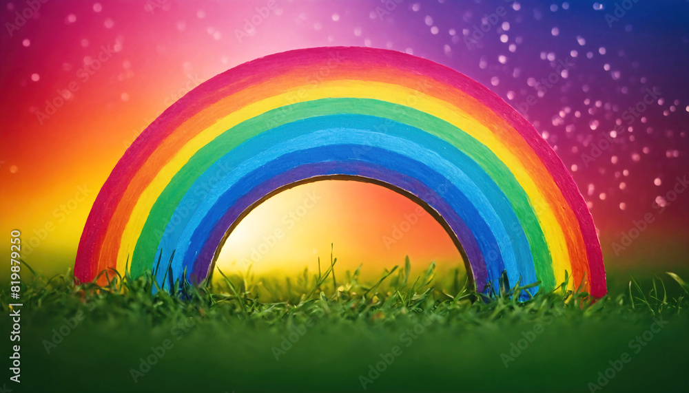 Vibrant Rainbow Arch on Grass with Dreamy Background, Diversity Vibrant Rainbow Arch on Grass with Dreamy Background, Diversity