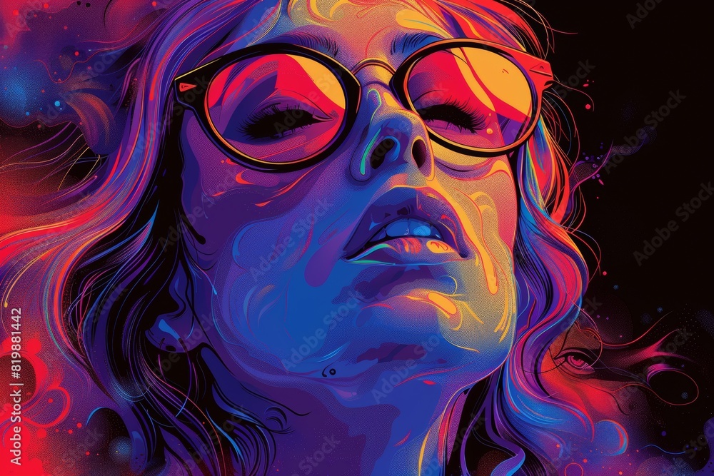 A woman with glasses and a purple background, AI A woman with glasses and a purple background, AI