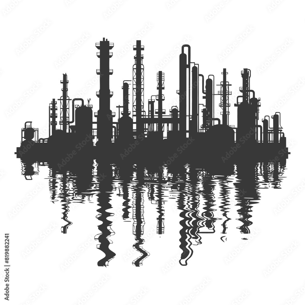 Silhouette Oil refinery industry black color only Silhouette Oil refinery industry black color only