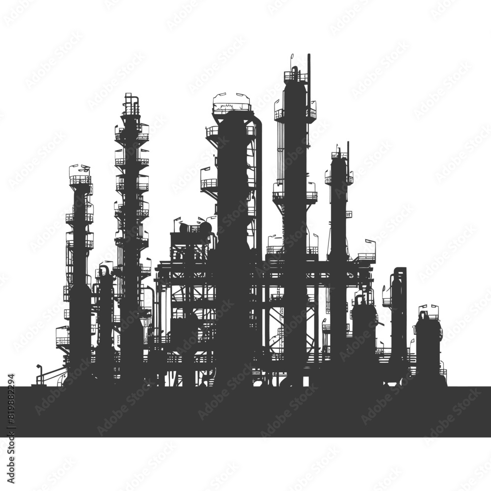 Silhouette Oil refinery industry black color only Silhouette Oil refinery industry black color only