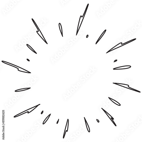 Doodle sketch style of Starburst, sunburst,  Element Fireworks Black Rays. Comic explosion effect. Radiating, radial lines. cartoon hand drawn illustration for concept design.