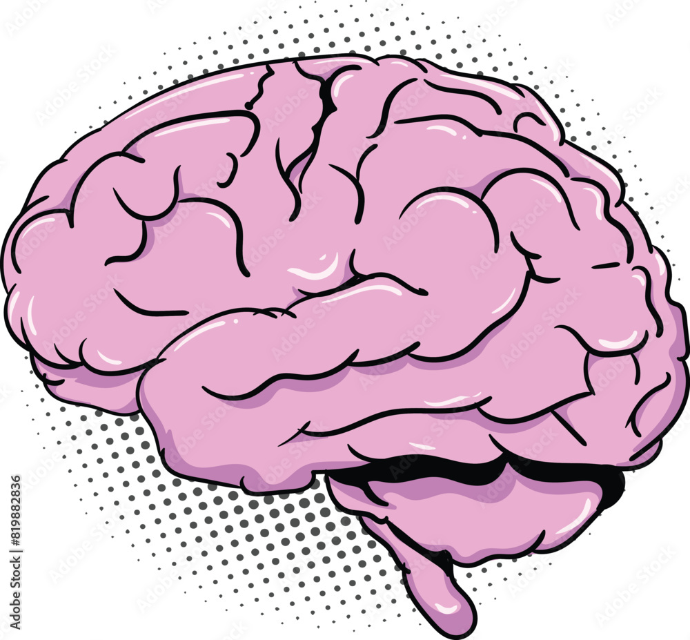 illustration of brain on halftone background. side view of human brain illustration of brain on halftone background. side view of human brain