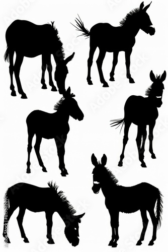 Four silhouettes of donkeys  versatile for various projects