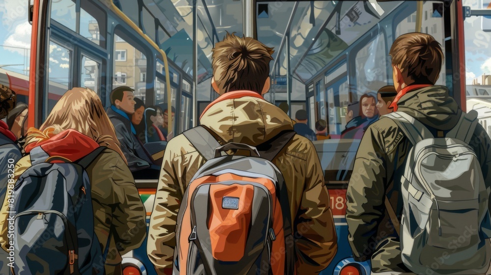 People waiting for the bus or subway. People waiting for the bus or subway.