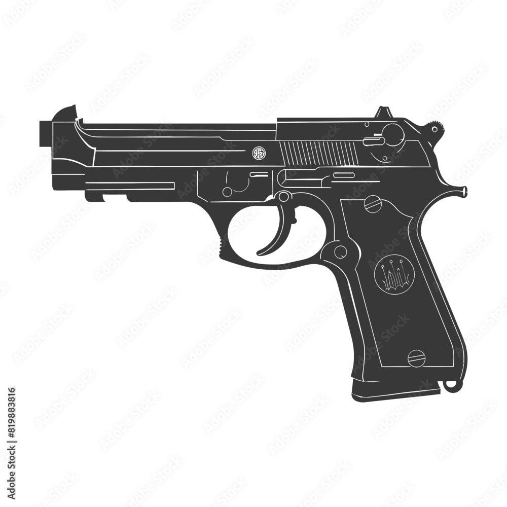 Silhouette Pistol gun military weapon black color only