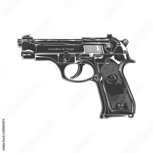 Silhouette pistol gun military weapon black color only