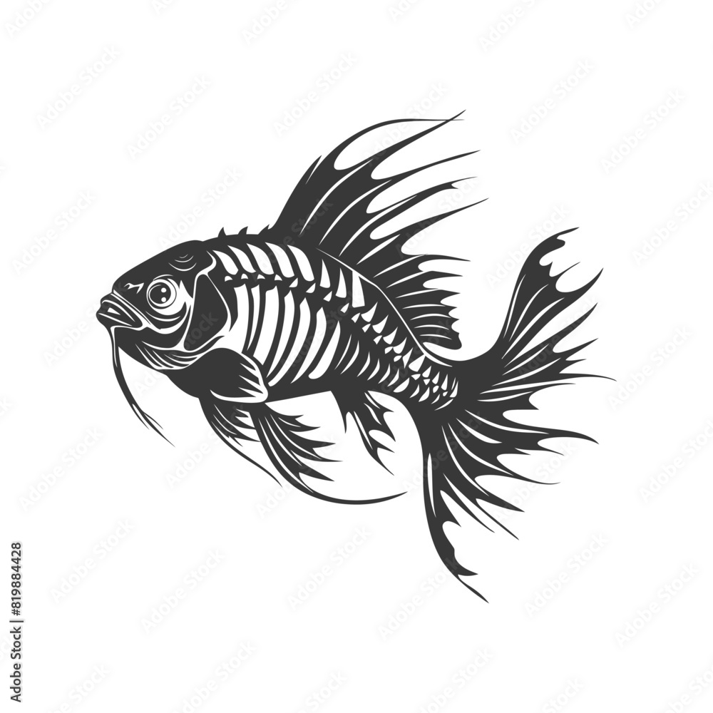 Silhouette skeleton of fish black color only Silhouette skeleton of fish black color only