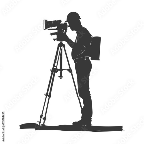 Silhouette Surveyor engineer man with geodetic survey marker black color only