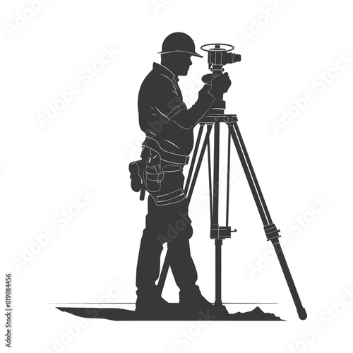 Silhouette Surveyor engineer man with geodetic survey marker black color only