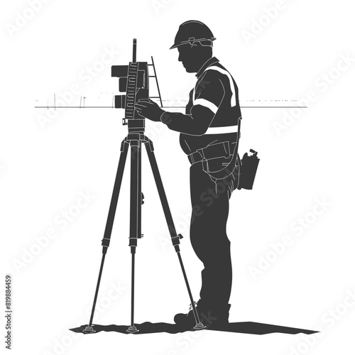 Silhouette Surveyor engineer man with geodetic survey marker black color only