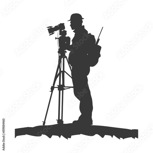 Silhouette Surveyor engineer man with geodetic survey marker black color only