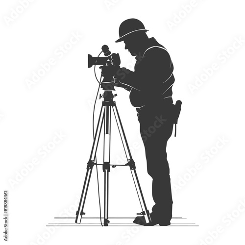 Silhouette Surveyor engineer man with geodetic survey marker black color only