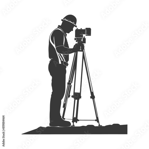 Silhouette Surveyor engineer man with geodetic survey marker black color only