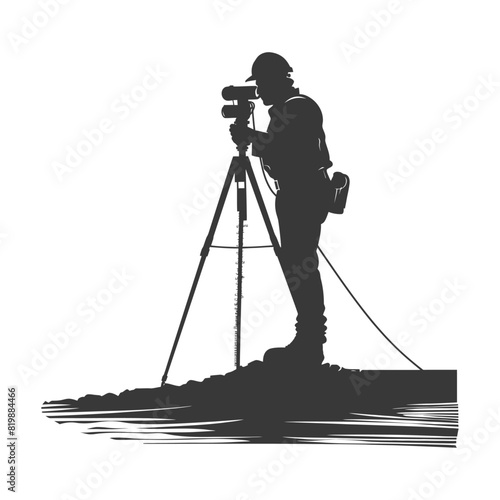 Silhouette Surveyor engineer man with geodetic survey marker black color only