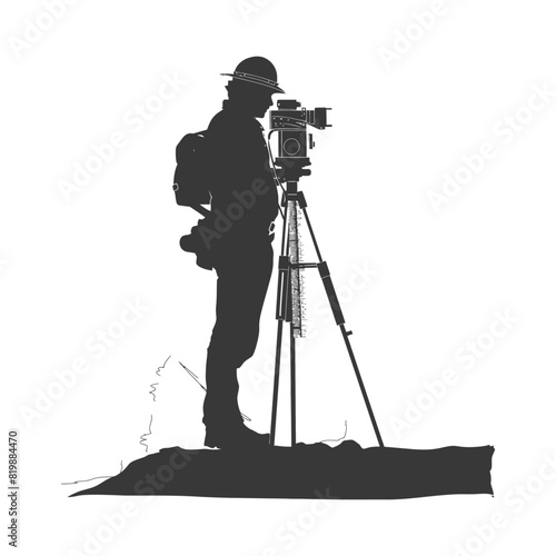 Silhouette Surveyor engineer man with geodetic survey marker black color only