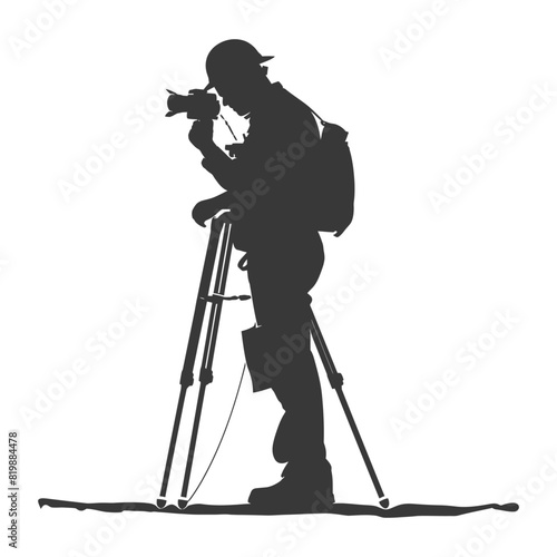 Silhouette Surveyor engineer man with geodetic survey marker black color only