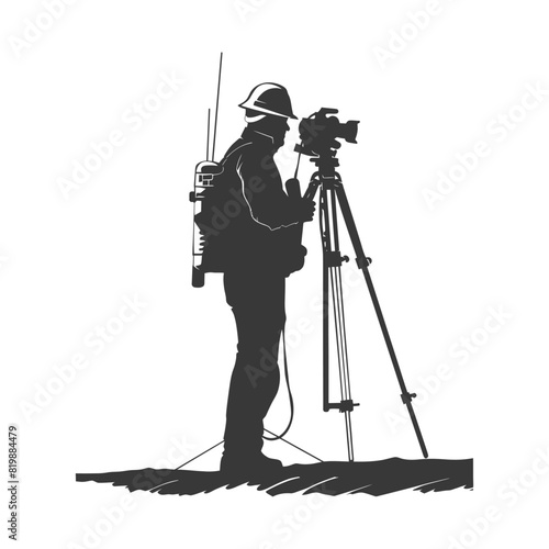 Silhouette Surveyor engineer man with geodetic survey marker black color only