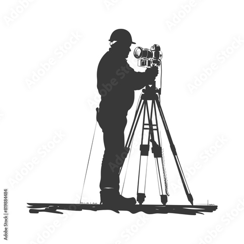 Silhouette Surveyor engineer man with geodetic survey marker black color only