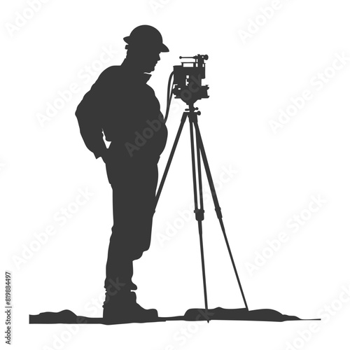 Silhouette Surveyor engineer man with geodetic survey marker black color only
