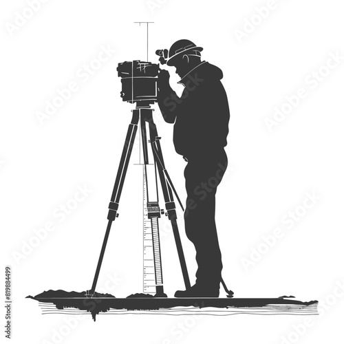 Silhouette Surveyor engineer man with geodetic survey marker black color only
