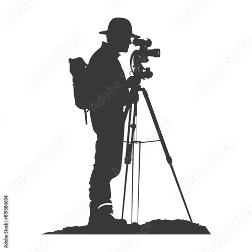 Silhouette Surveyor engineer man with geodetic survey marker black color only