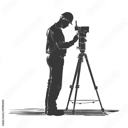 Silhouette Surveyor engineer man with geodetic survey marker black color only