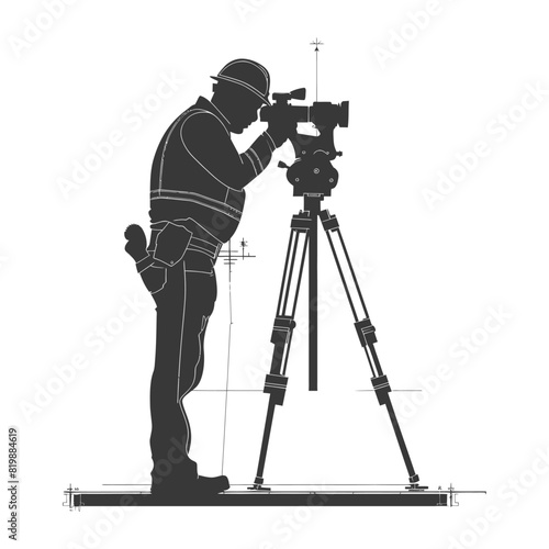 Silhouette Surveyor engineer man with geodetic survey marker black color only