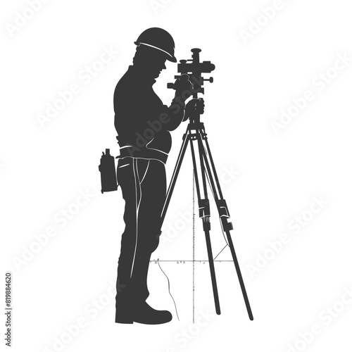 Silhouette Surveyor engineer man with geodetic survey marker black color only