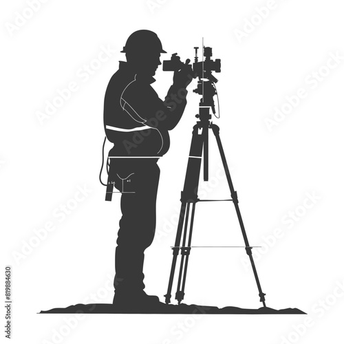 Silhouette Surveyor engineer man with geodetic survey marker black color only