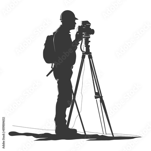 Silhouette Surveyor engineer man with geodetic survey marker black color only