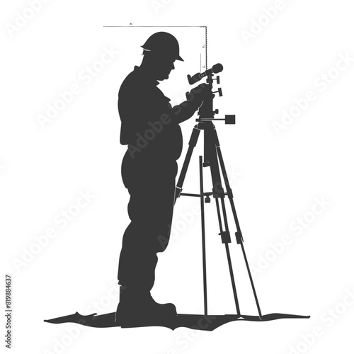 Silhouette Surveyor engineer man with geodetic survey marker black color only