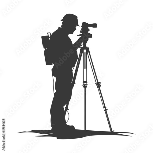 Silhouette Surveyor engineer man with geodetic survey marker black color only