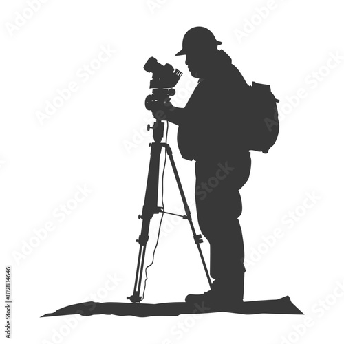 Silhouette Surveyor engineer man with geodetic survey marker black color only