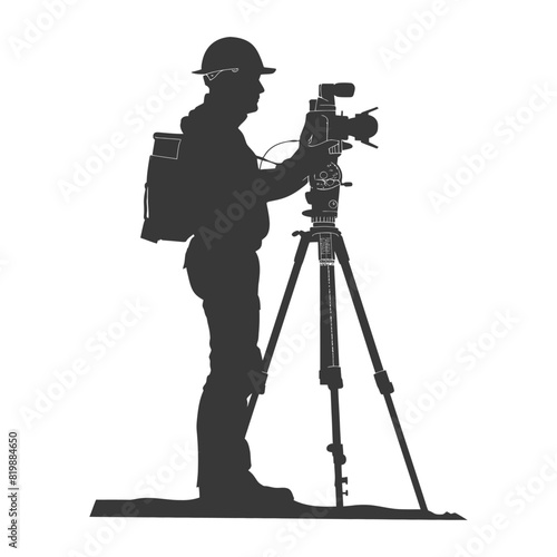 Silhouette Surveyor engineer man with geodetic survey marker black color only