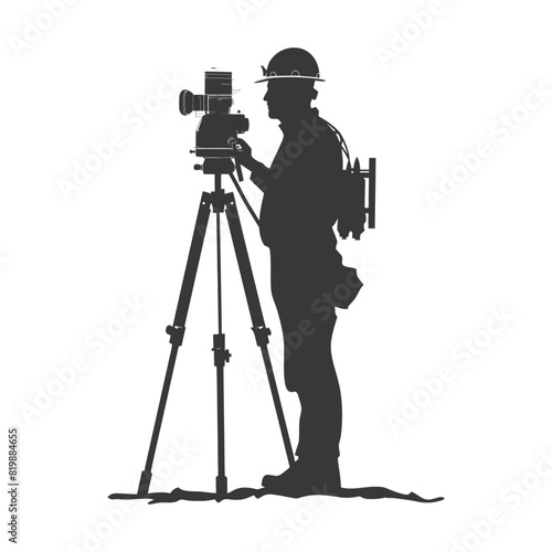 Silhouette Surveyor engineer man with geodetic survey marker black color only