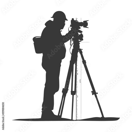 Silhouette Surveyor engineer man with geodetic survey marker black color only