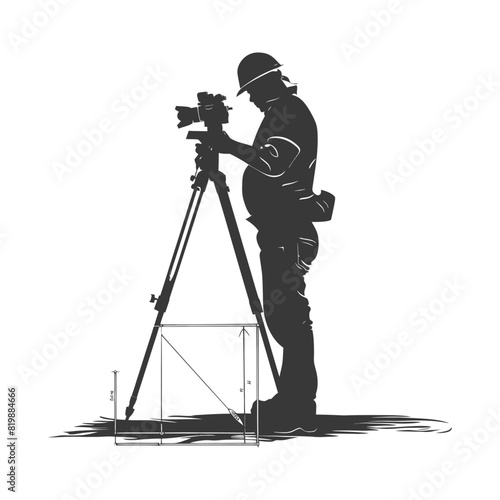 Silhouette Surveyor engineer man with geodetic survey marker black color only