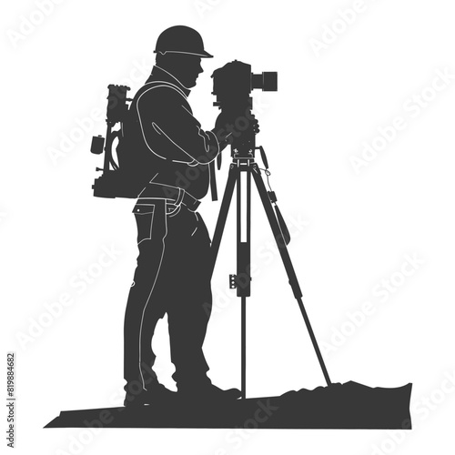 Silhouette Surveyor engineer man with geodetic survey marker black color only