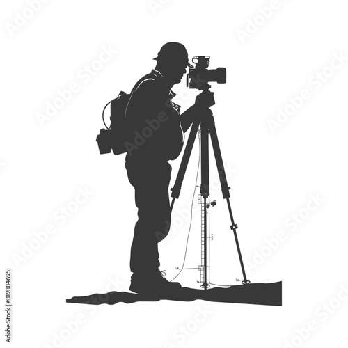 Silhouette Surveyor engineer man with geodetic survey marker black color only