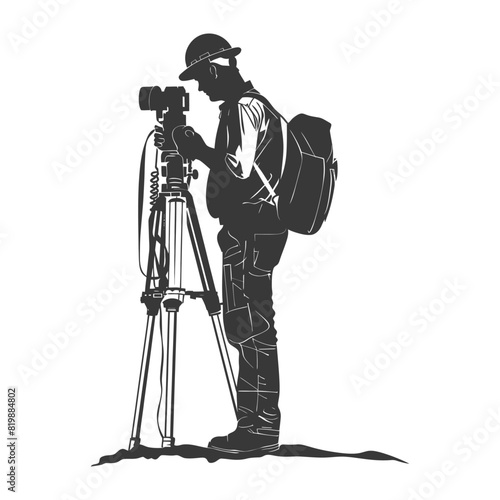 Silhouette Surveyor engineer man with geodetic survey marker black color only