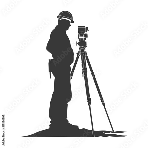 Silhouette Surveyor engineer man with geodetic survey marker black color only