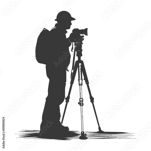 Silhouette Surveyor engineer man with geodetic survey marker black color only