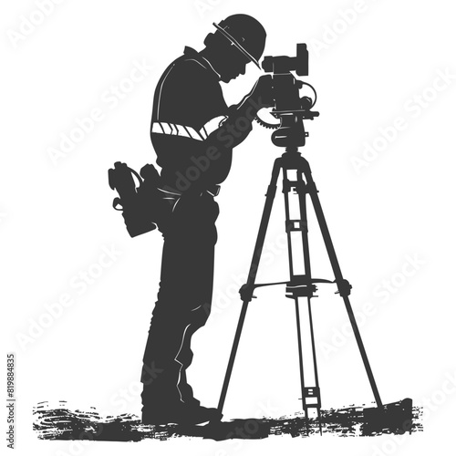 Silhouette Surveyor engineer man with geodetic survey marker black color only