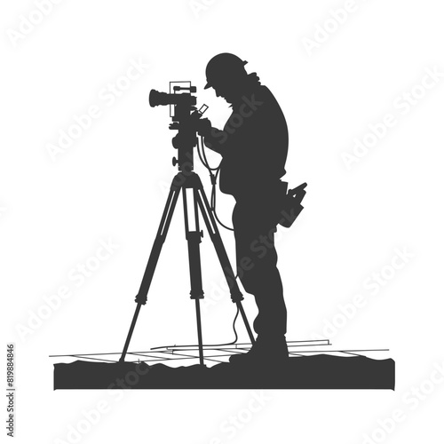 Silhouette Surveyor engineer man with geodetic survey marker black color only