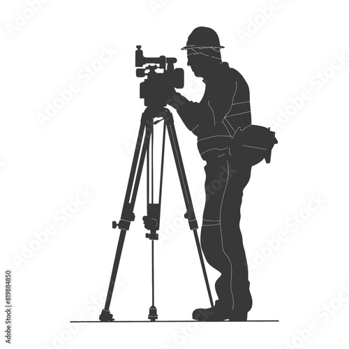 Silhouette Surveyor engineer man with geodetic survey marker black color only