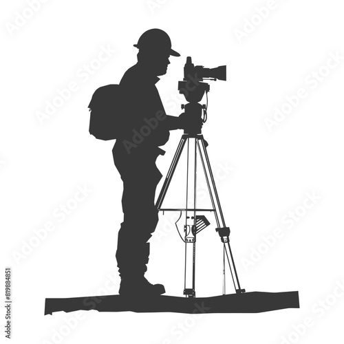 Silhouette Surveyor engineer man with geodetic survey marker black color only