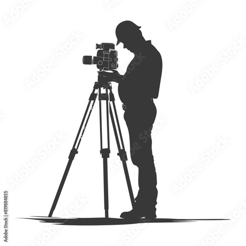 Silhouette Surveyor engineer man with geodetic survey marker black color only